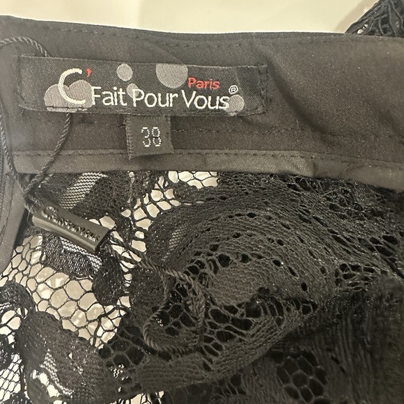C'Fait Pour Vous , Made In France Dress 38, Embroidered Lace Detail Black Dress - Picture 12 of 13
